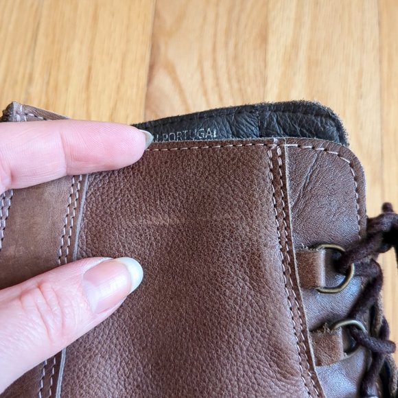 [SOLD] Felmini Soft Pebbled Leather Lace Up Peep Toe Portugal Block Heel Bootie - Picture 9 of 16